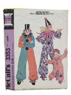 1970's Unisex Clown Costume Sewing Pattern