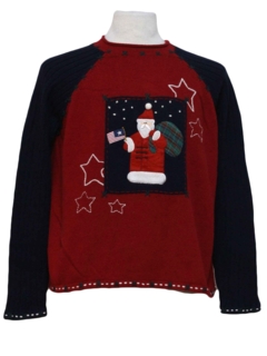 1980's Womens Patriotic Santa Ugly Christmas Sweater