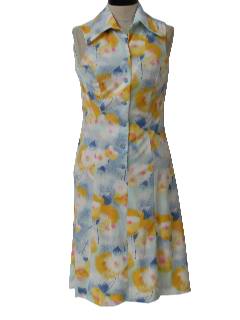 1960's Womens Watercolor Print Mod Dress