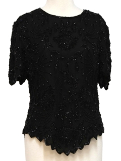 1980's Womens Laurence Kazar Totally 80s Beaded Cocktail Shirt