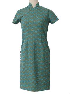 1970's Womens Mod Knit Cheongsam Dress