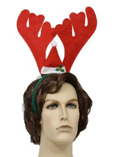 1990's Unisex Ugly Christmas Accessories - Red Reindeer Antlers with Santa Hat Headband