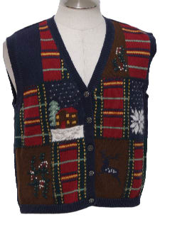 1980's Womens Country Kitsch Style Ugly Christmas Sweater Vest