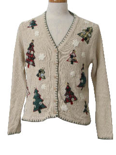 1980's Womens Country Kitsch Ugly Christmas Cardigan Sweater