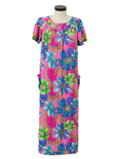 1960's Womens Mod Hawaiian Maxi Dress