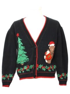1980's Womens Bear-riffic Vintage Ugly Christmas Cardigan Sweater