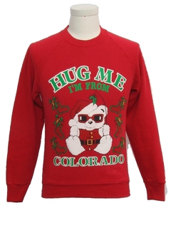 1980's Unisex Ladies or Boys Vintage Bear-riffic Ugly Christmas Sweatshirt