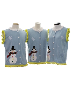 1990's Unisex Hand Embellished Ugly Christmas Matching Set of Three Sweater Vests