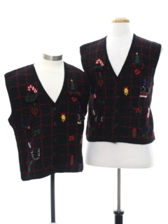 1980's Unisex Ladies or Boys Ugly Christmas Matching Set of Sweater Vests