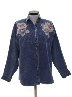 1980's Womens Totally 80s Acid Washed Denim Shirt