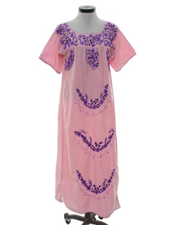 1970's Womens Embroidered Huipil Inspired Dress
