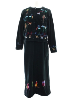 1980's Womens Michael Simon Designer Folk Art Dress