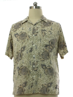 1990's Mens Graphic Print Rayon Cotton Blend Sport Shirt