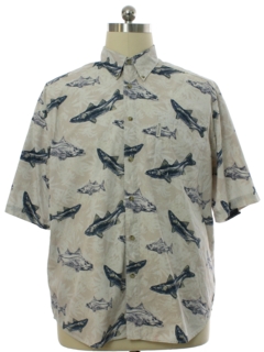 1990's Mens Columbia Sportswear Cotton Graphic Fish Print Shirt