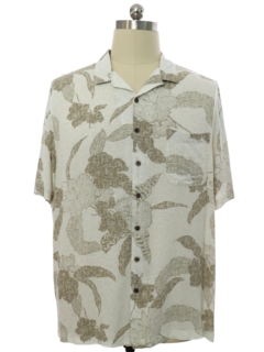 1990's Mens Linen Look Rayon Hawaiian Shirt