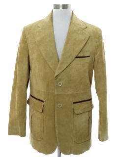 1970's Mens Suede Leather Disco Style Blazer Sport Coat Jacket