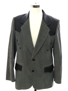 1980's Mens Leather Trimmed Corduroy Western Blazer Sport Coat Jacket