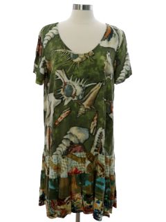 1990's Womens Jams World Hawaiian Inspired Rayon Dress