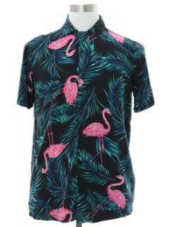 1990's Mens Rayon Flamingo Print Hawaiian Shirt