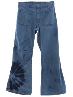 1970's Unisex Tie Dye Navy Issue Bellbottom Jeans Pants