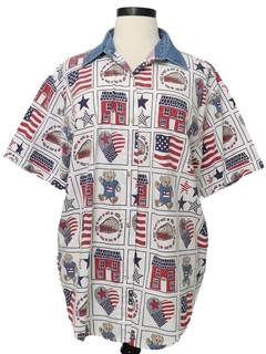 1990's Womens Country Kitsch Patriotic Graphic Print Shirt