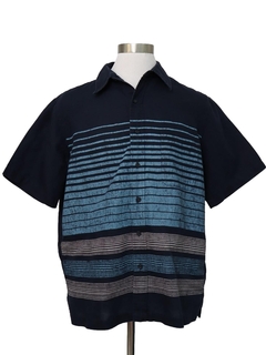 1990's Mens Linen Cotton Blend Graphic Print Sport Shirt