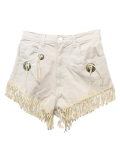 1980's Womens Western Style Denim Jeans Fringed Shorts