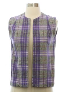 1960's Womens Vest Style Wool Blend Plaid Shirt