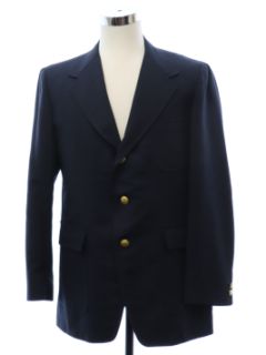 1970's Mens Dark Blue Wool Blend Blazer Style Sport Coat Jacket