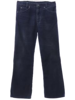 1980's Mens Dark Blue Plain Pockets Corduroy Pants