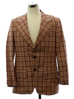 1970's Mens Plaid Seersucker DIsco Blazer Style Sport Coat Jacket