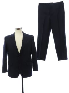 1980's Mens Midnight Blue Pinstriped Wool Suit