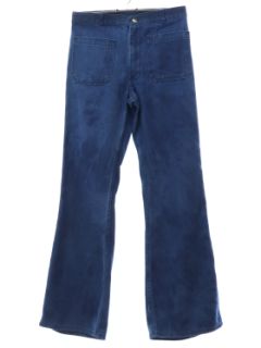 1970's Unisex Grunge Marble Fade Navdungaree Navy Denim Bellbottoms Jeans Pants
