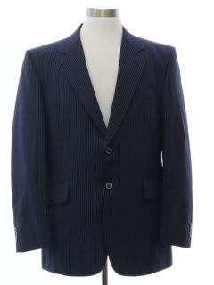 1980's Mens Pinstriped Midnight Blue Blazer Sport Coat Jacket