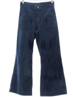 1970's Unisex Seafarer Grunge Marble Fade Seafarer Navy Denim Bellbottoms Jeans Pants