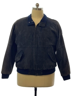 1990's Mens Blue Suede Leather Zip Jacket