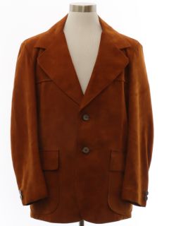 1970's Mens Suede Leather Blazer Style Car Coat Jacket