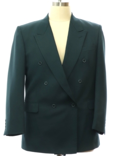 1990's Mens Dark Green Swing Style Double Breasted Blazer Sport Coat Jacket