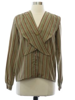 1980's Womens Striped Secretary Style Shirt