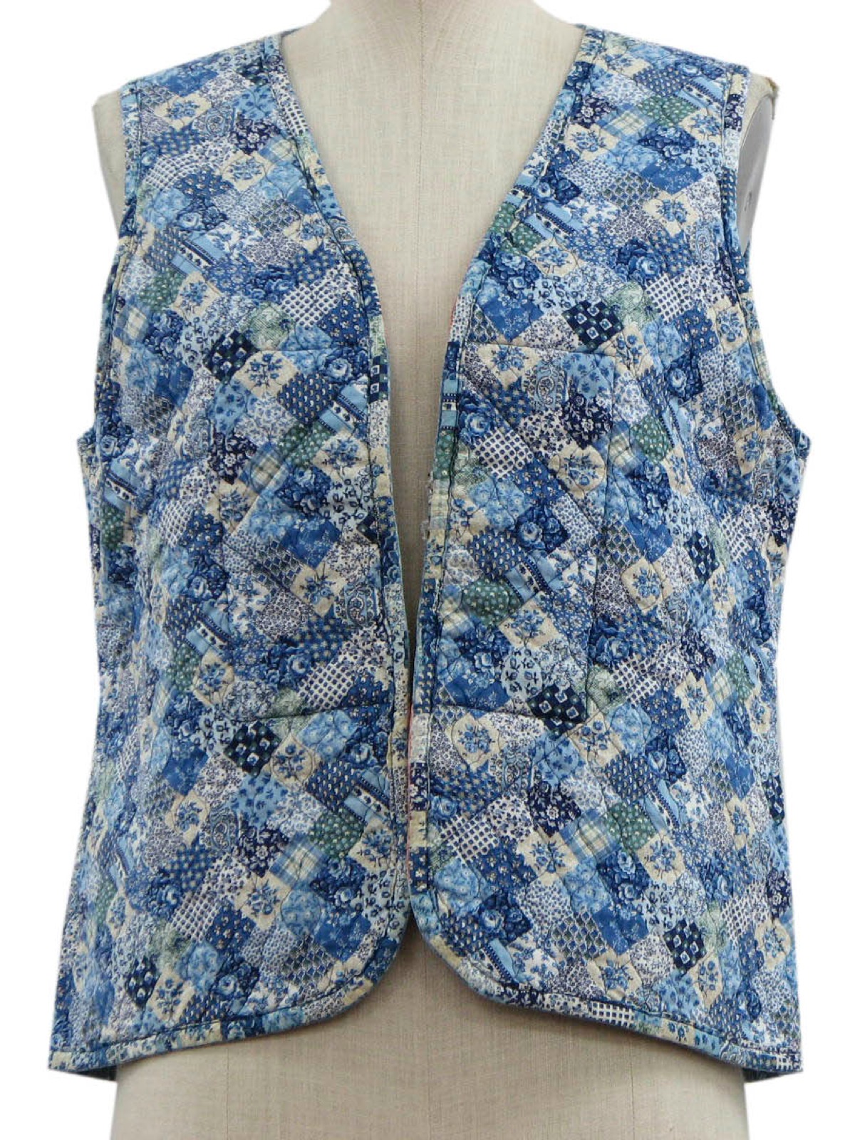 home sewn Seventies Vintage Vest: 70s -home sewn- Womens blue, white ...