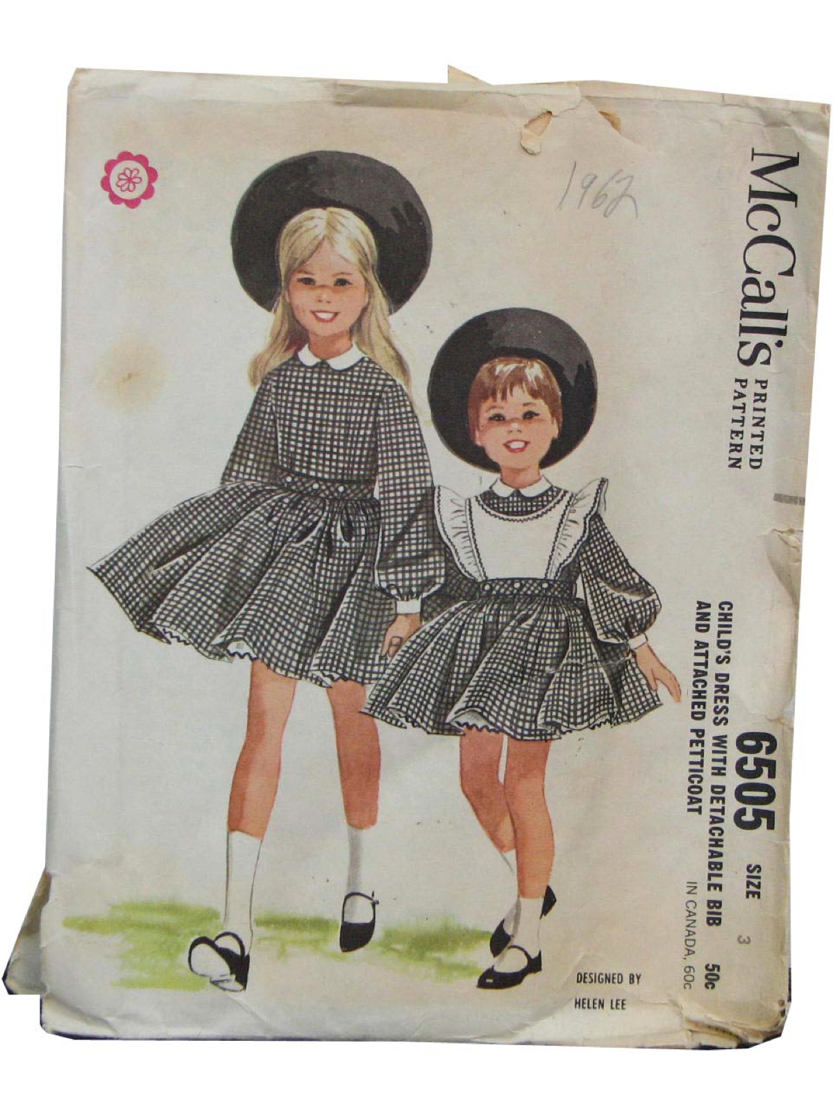 60s Vintage McCalls Pattern No. 6505 Sewing Pattern 1962 McCalls Pattern No. 6505 Childrens dress with back buttoned closure and three gore skirt. Set in sleeves and two piece collar. Tie belt