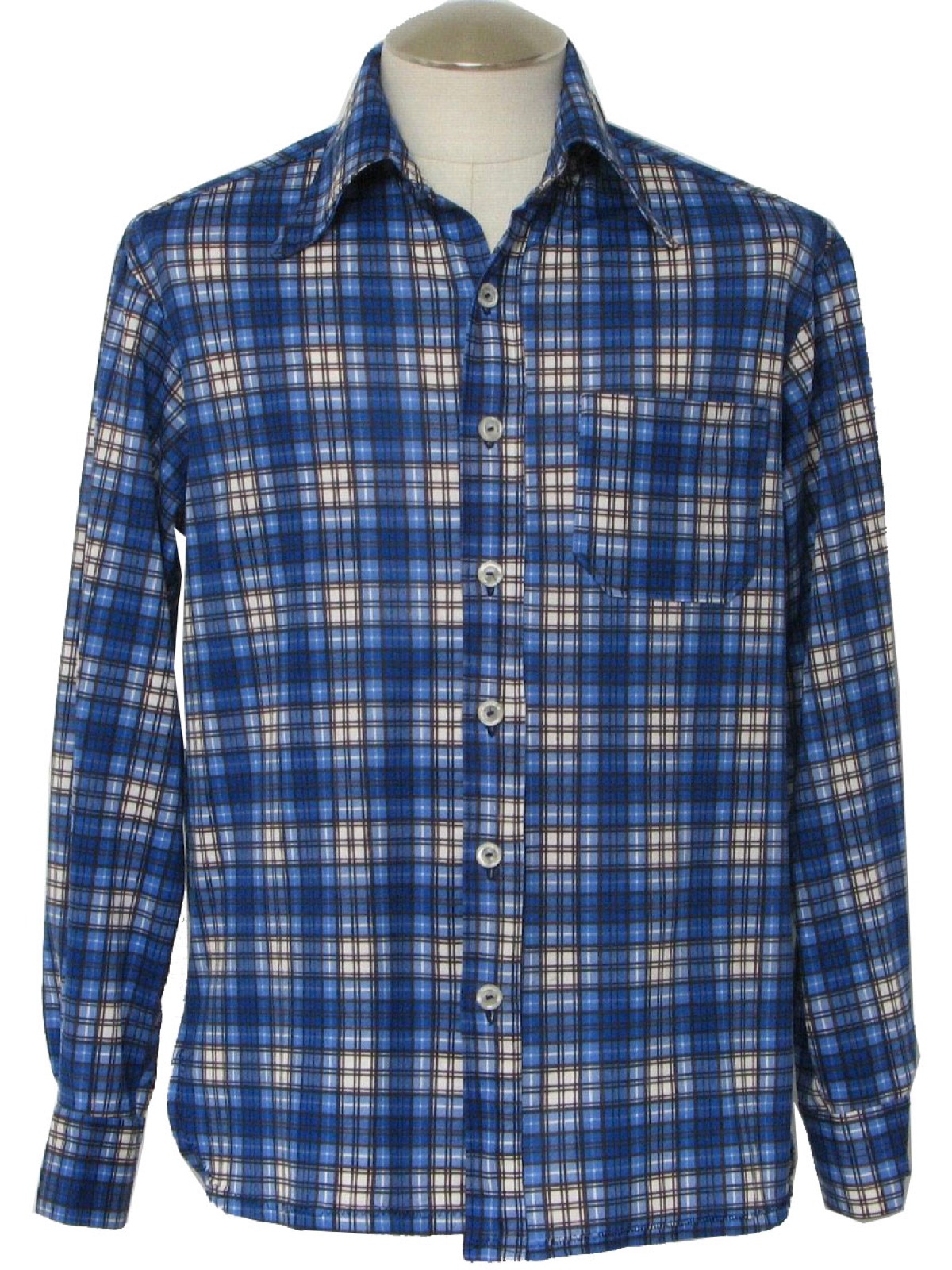 70s Shirt (Home Sewn): 70s -Home Sewn- Mens blue, black and white ...