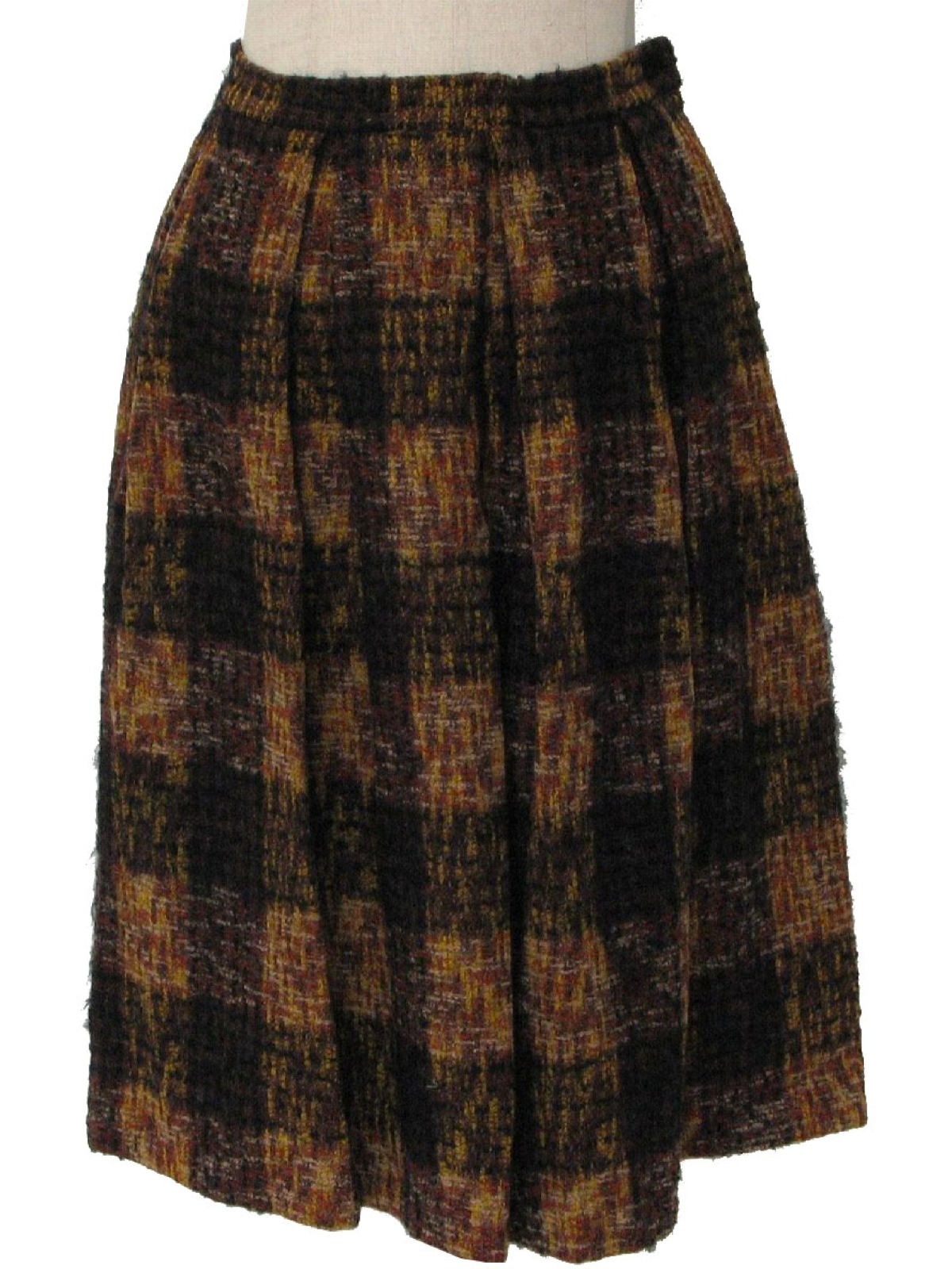 60's Skirt: 60s -No Label- Womens shades of brown and gold windowpane ...