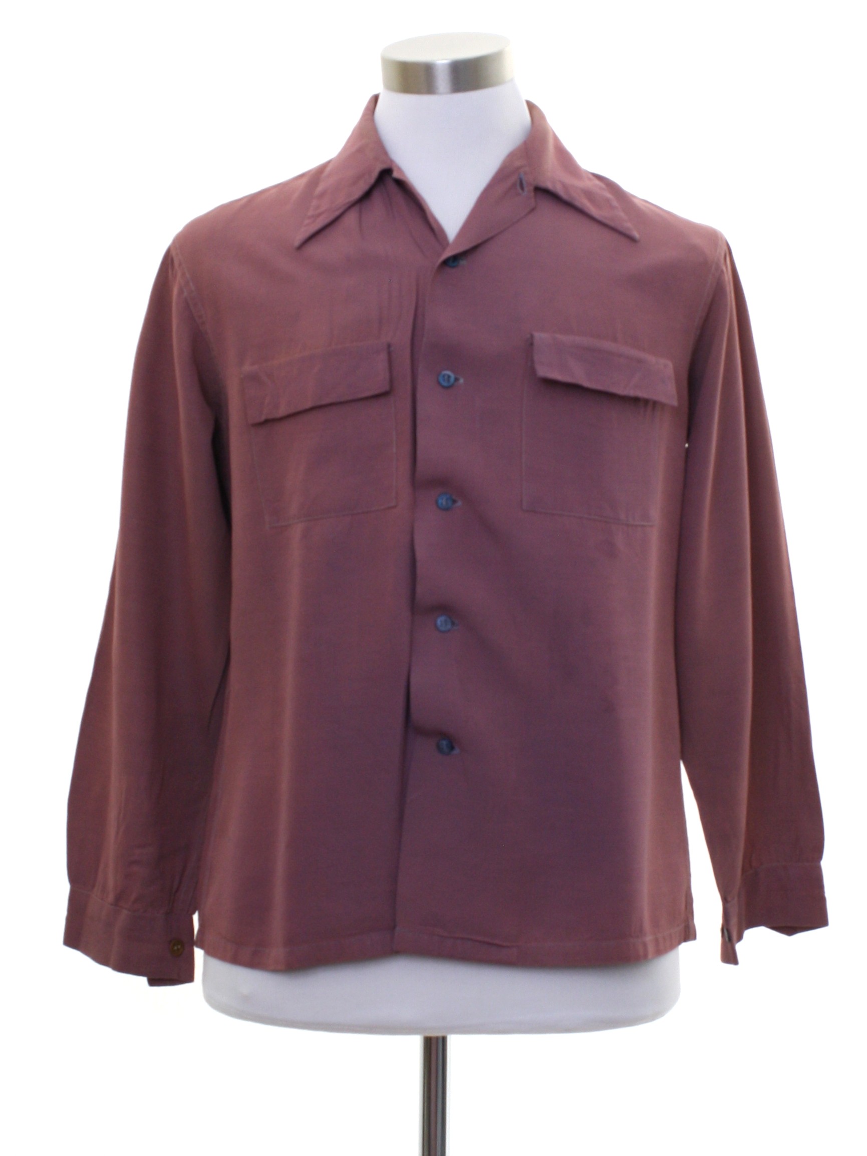 Retro 1950s Gabardine Shirt: 50s -Style Manor- Mens dusty Retro 1950s Gabardine Shirt: 50s -Style Manor- Mens dusty