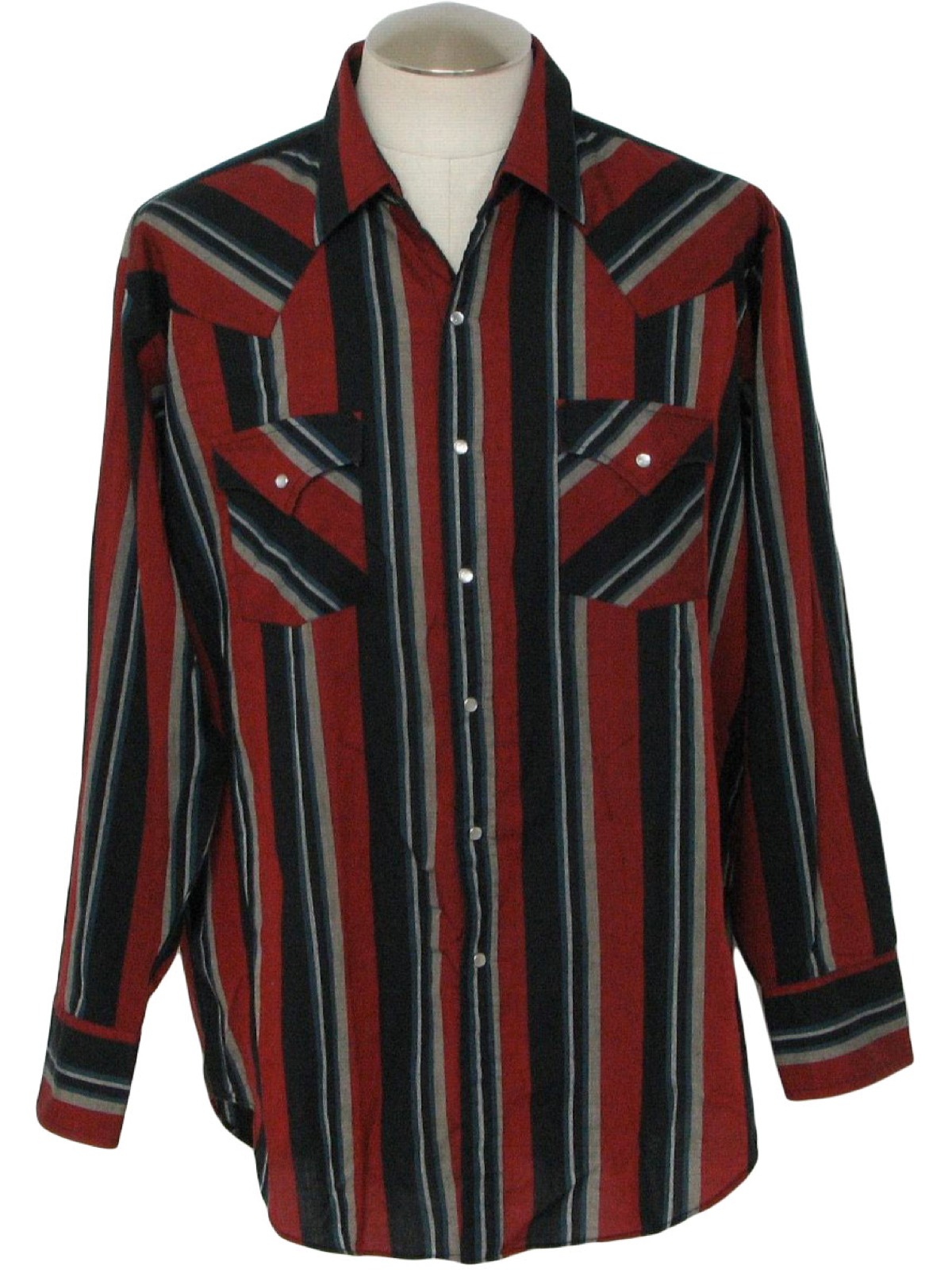 1980's Retro Western Shirt: 80s -Ely Plains- Mens wine, black, blue and ...
