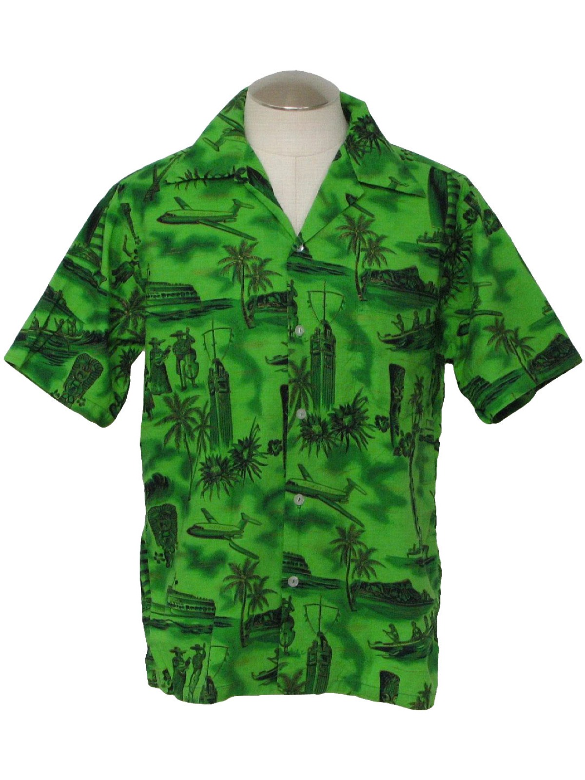 Vintage 1970's Hawaiian Shirt: 70s -Made in Hawaii- Mens shaded green ...
