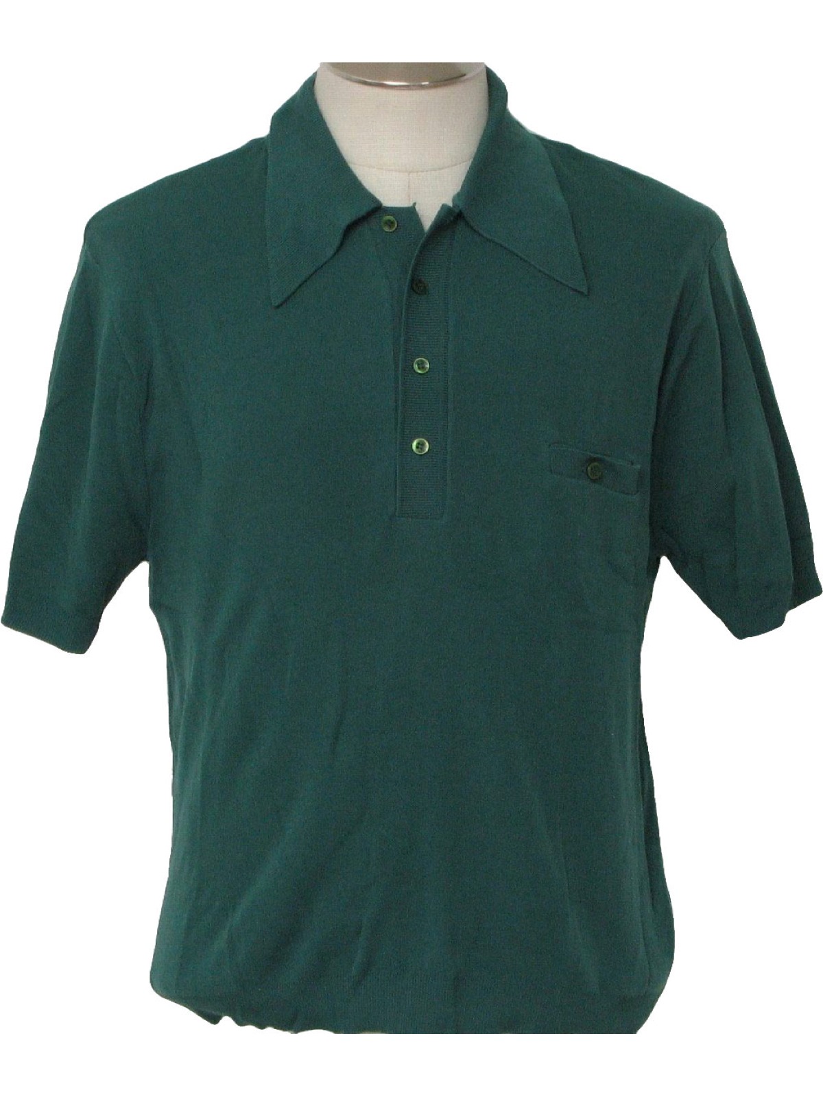 1970s Knit Shirt: Early 70s -No Label- Mens deep sage green nylon knit ...