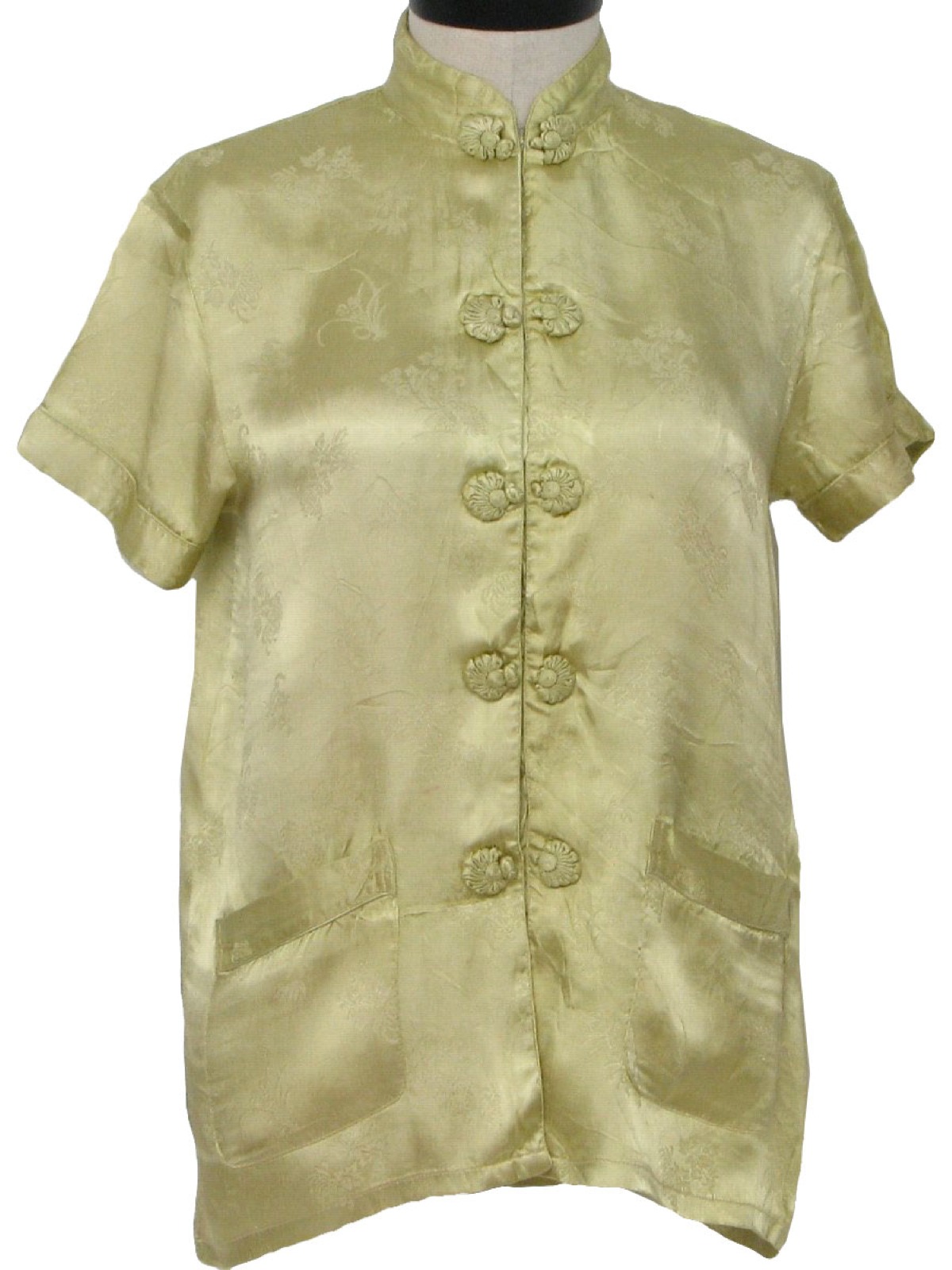 70's Vintage Shirt: 70s -Squirrel- Womens pea-green silk short sleeve ...