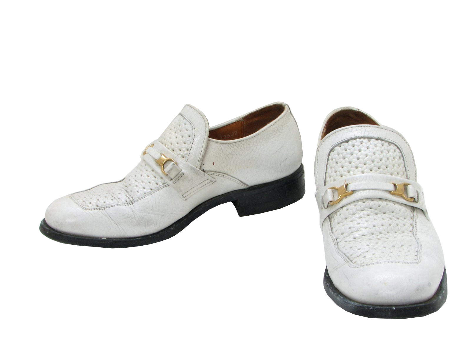 1970s Vintage White Buckle Shoes