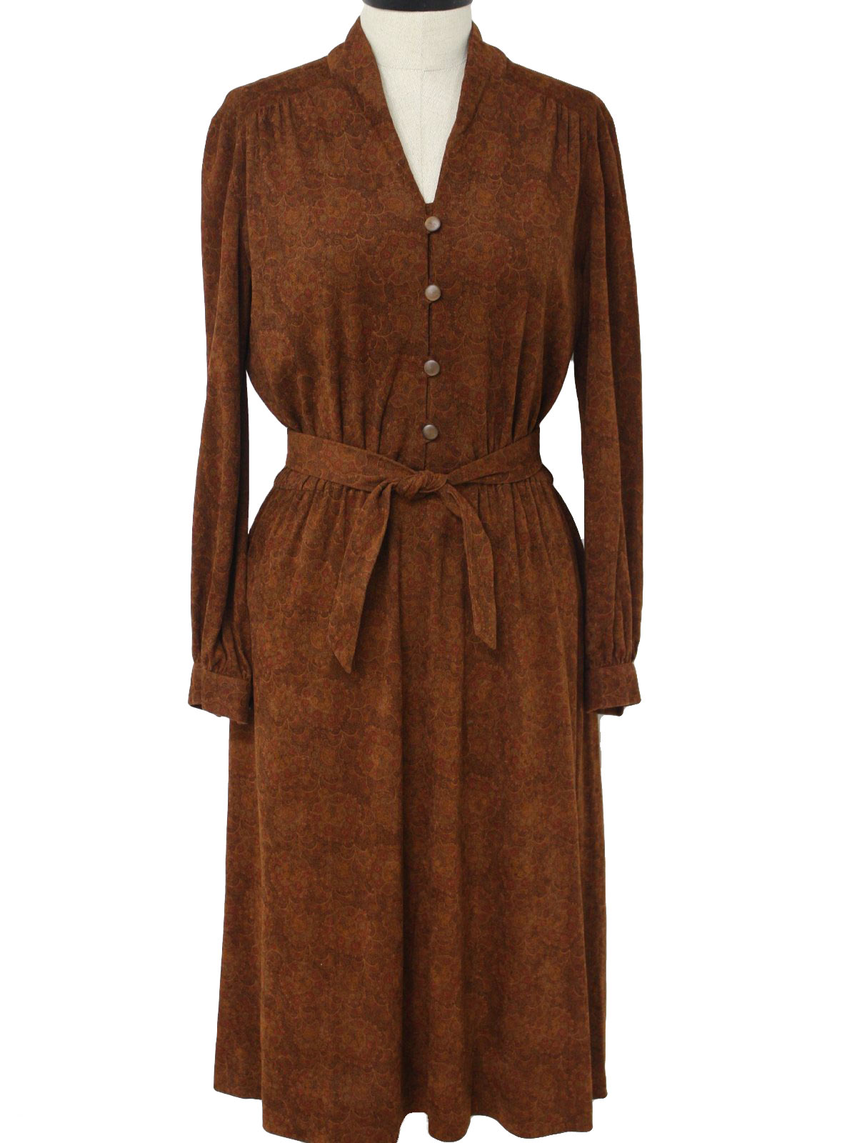 1970's Retro Dress: 70s -No Label- Womens brown, mid-length, longsleeve ...